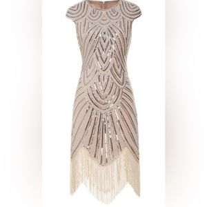 Glamorous Sequin Fringe Midi Dress - Silver